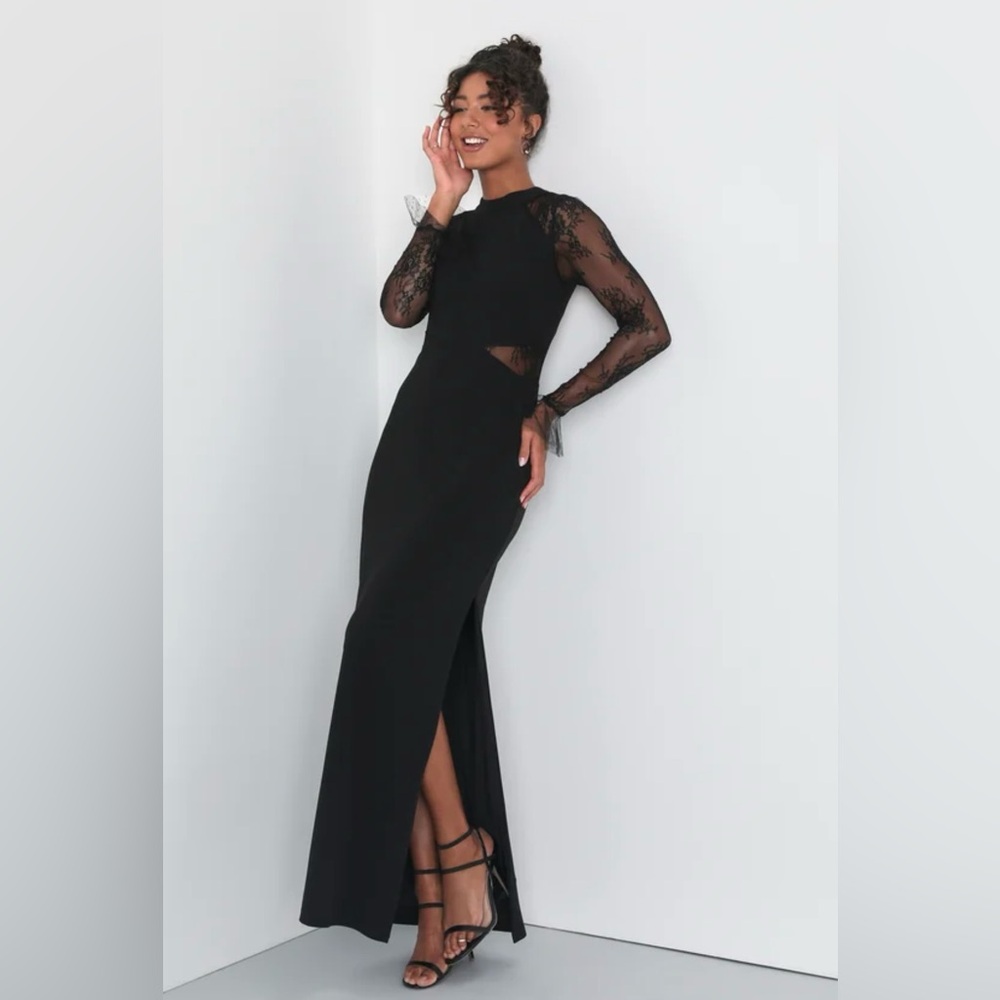 Lulu's Bragging Rights Black Long Sleeve Lace Dress